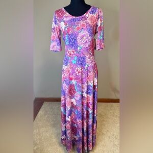 NWT LuLaRoe Ana Purple Pink Green Long Maxi Dress Medium New sunflowers